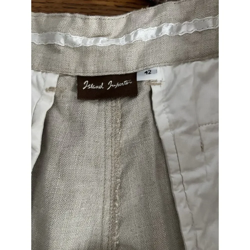 Island Importer 100% Linen Pants Men’s 42 Beige Flat Front Beach Resort Casual